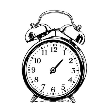 Klasik alarm saati çizimi siyah beyaz çizim