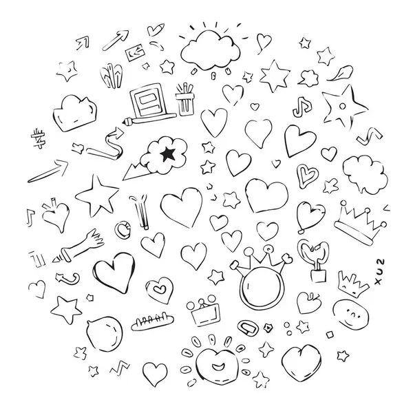 Kupa yıldızları ve oklardan oluşan el çizimi karalama koleksiyonu