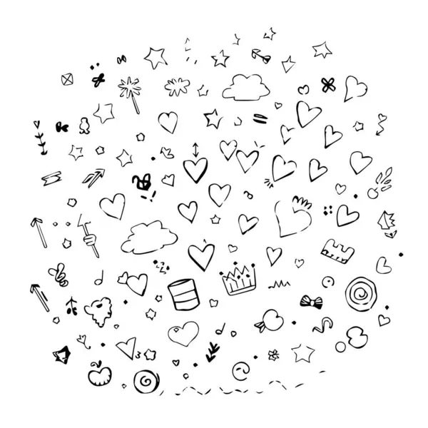 El çizimi karalama koleksiyonu kalp yıldız okları