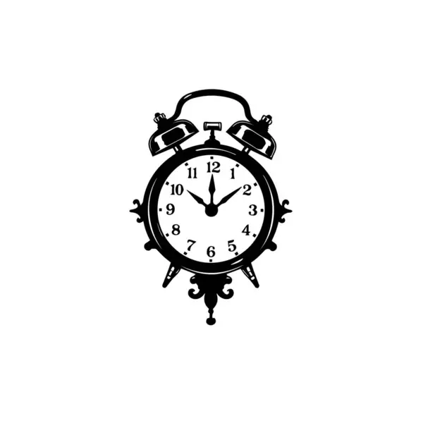 Klasik süslemeli alarmlı saat siyah beyaz resimleme
