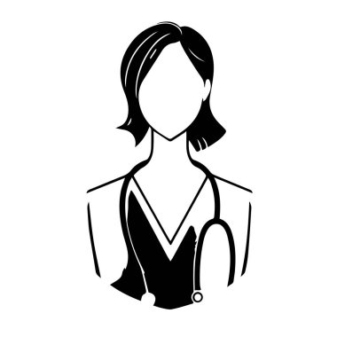 Kadın doktor simgesi siyah beyaz çizim