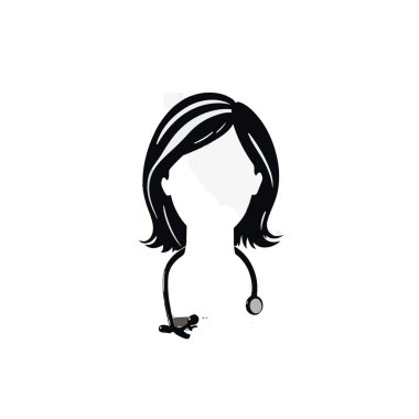 Kadın doktor simgesi siyah beyaz çizim