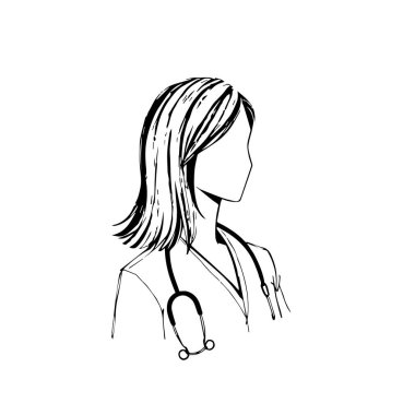 Steteskoplu kadın doktor çizimi.