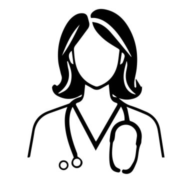 Kadın doktor simgesi siyah beyaz çizim