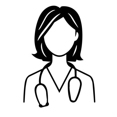 Kadın doktor simgesi siyah beyaz çizim