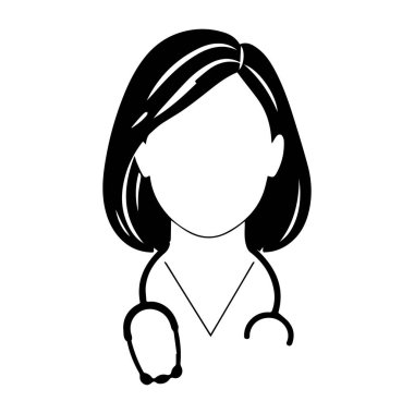 Kadın doktor simgesi siyah beyaz çizim