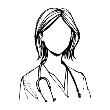 Steteskoplu kadın doktor çizimi.
