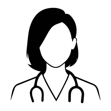 Kadın doktor simgesi siyah beyaz siluet