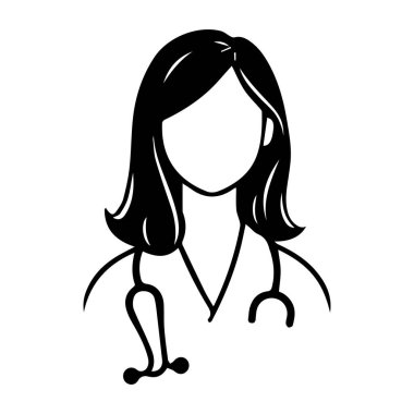 Kadın doktor simgesi siyah beyaz çizim