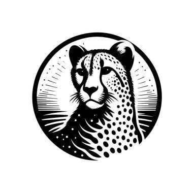 Siyah-beyaz çita baş çizimi bir dairenin içinde