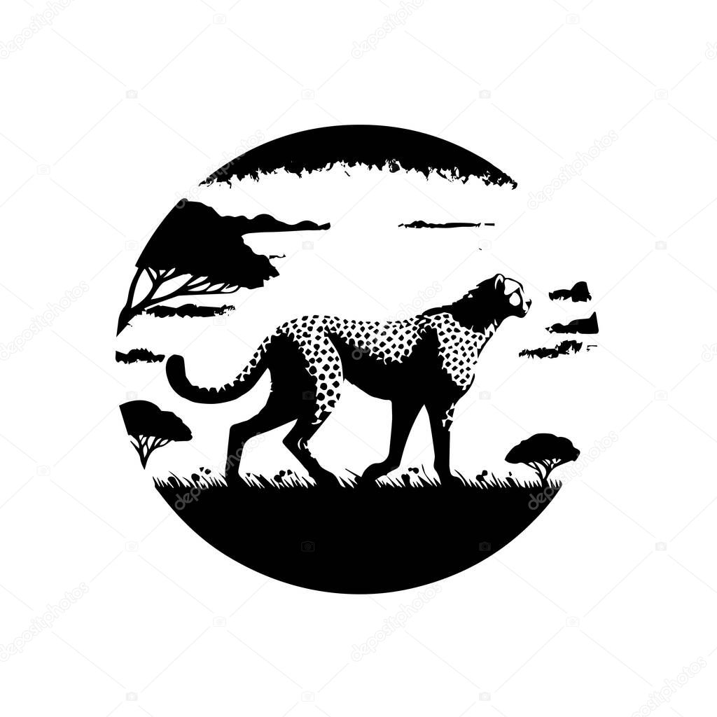 Cheetah silhouette in african savanna landscape