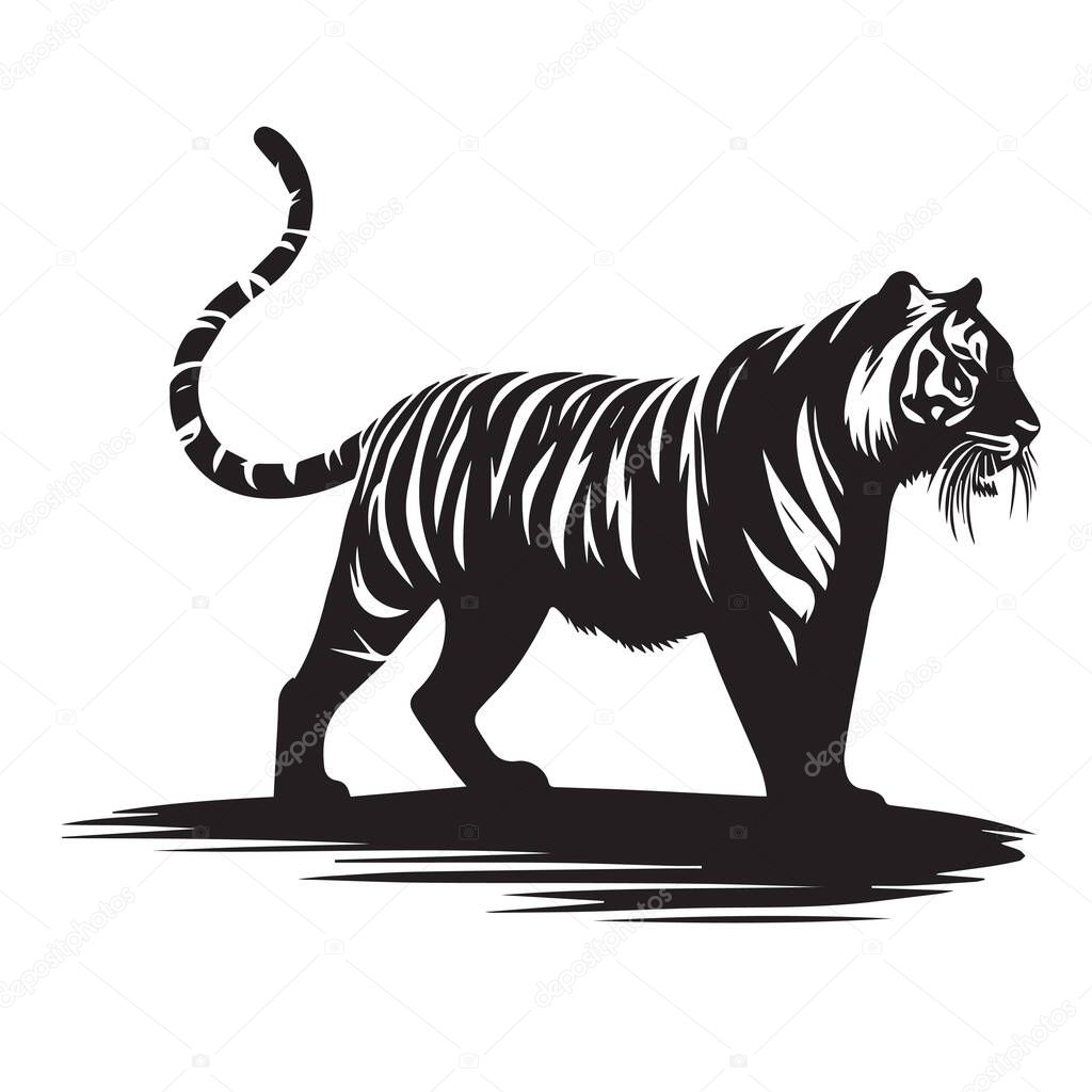 Majestic black and white tiger silhouette illustration
