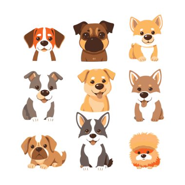 Dokuz karikatür yavru köpek koleksiyonu.