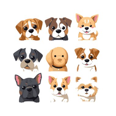 Dokuz karikatür yavru köpek koleksiyonu.