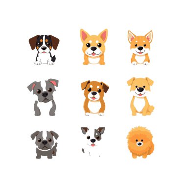 Sevimli karikatür köpekleri dokuz farklı cins toplar.