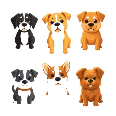 Sevimli çizgi film köpekleri altı farklı cinsi toplar.