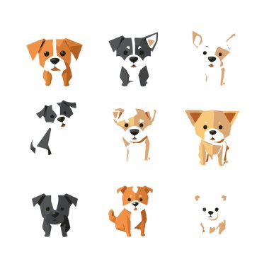 Geometrik tarzda dokuz sevimli köpek yavrusu çizimi