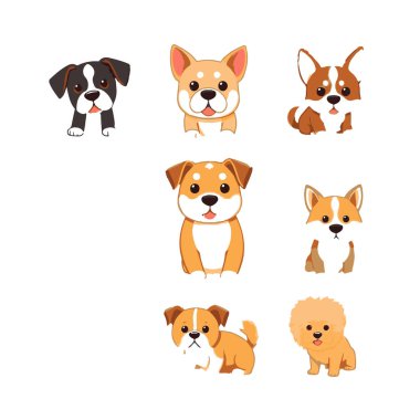 Sevimli çizgi film köpekleri altı sevimli yavru köpek koleksiyonu