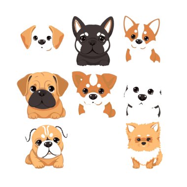 Sevimli çizgi film köpekleri çocuklar için koleksiyon yapar.