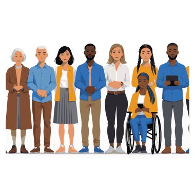 Çeşitli insanlar birlik içinde ayakta duruyor.