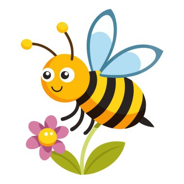 Şirin çizgi film arısı pembe çiçeği döllüyor.