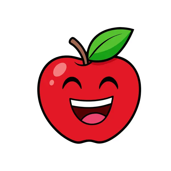 Yeşil yapraklı ve saplı mutlu kırmızı elma karakteri