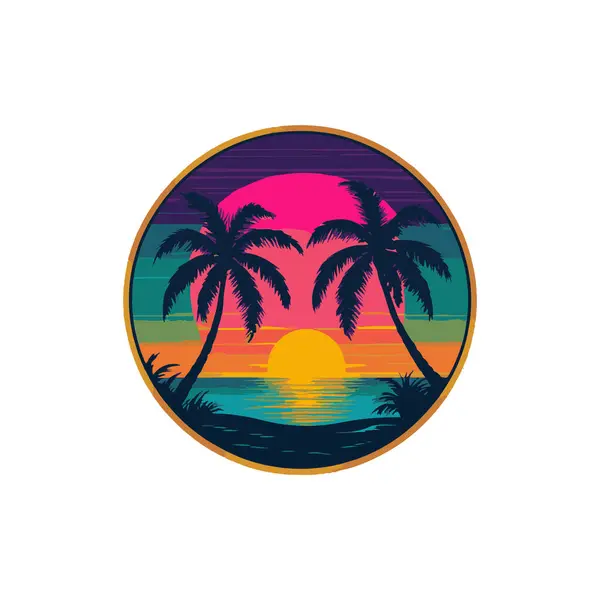 Palmiye ağaçları ve güneş okyanus yüzeyine yansıyan tropik bir ada.