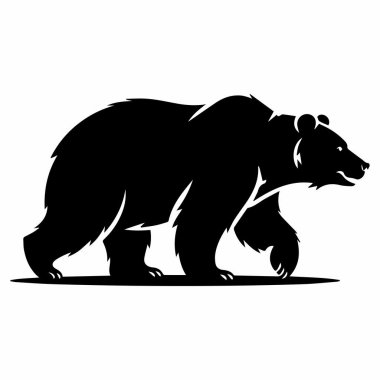 Beyaz bir arka planda izole edilmiş, yürüyen bir ayı silueti..