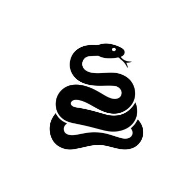 Beyaz arka planda sarmalanmış bir yılanın siyah silüeti.