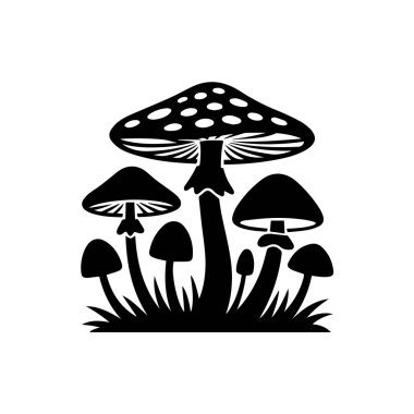 Tarladaki bir grup mantarın siyah silüeti.