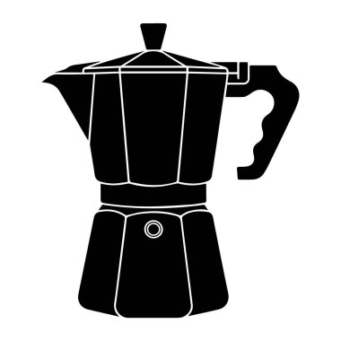 Beyaz arka planda siyah bir moka kahve makinesinin klasik silüeti.