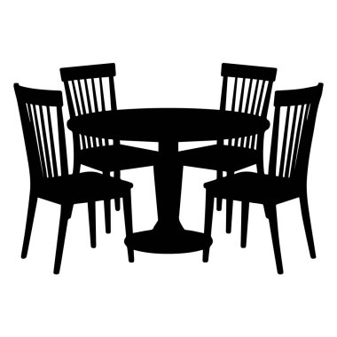 Dört sandalyeli yuvarlak ahşap yemek masası silueti.