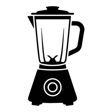 Modern bir mikserin basit siyah silueti. Temiz bir sürahi ve kontrol kadranı var.