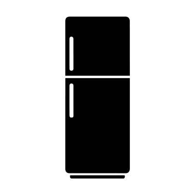 Beyaz arka planda iki kapılı bir buzdolabının basit siyah silüeti.