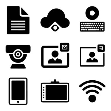 Çevrimiçi hizmetleri ve bağlantıyı temsil eden modern dijital teknoloji ve iletişim simgelerinin toplanması