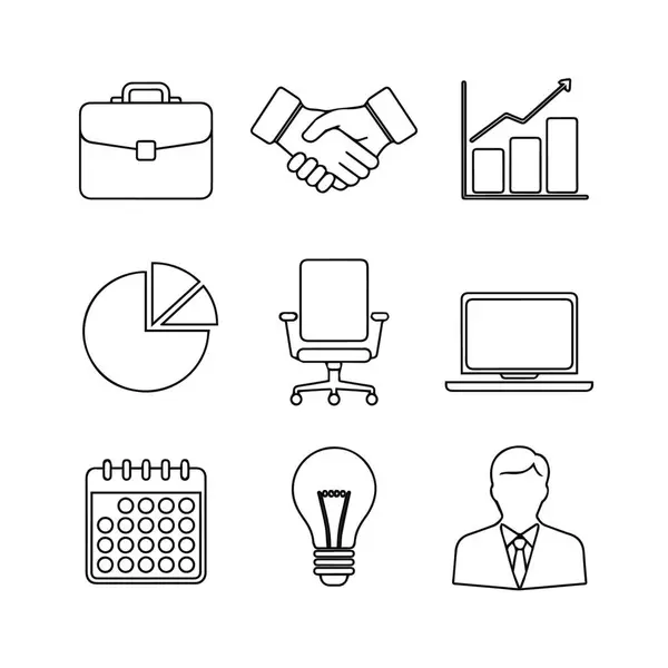 Elle çizilmiş iş simgelerinin toplanması başarı büyüme stratejisini ve ofis çalışmalarını temsil eder