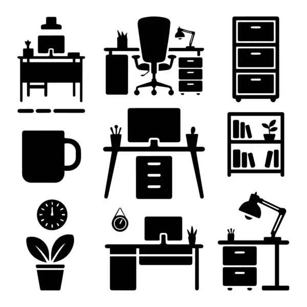 Çalışma alanı tasarımı için modern ofis mobilyası ve malzeme koleksiyonu