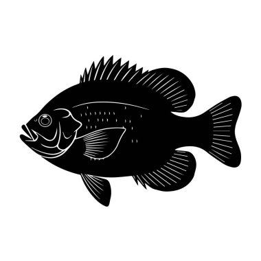 Detaylı yüzgeçleri olan siyah bir güneş balığı silueti.