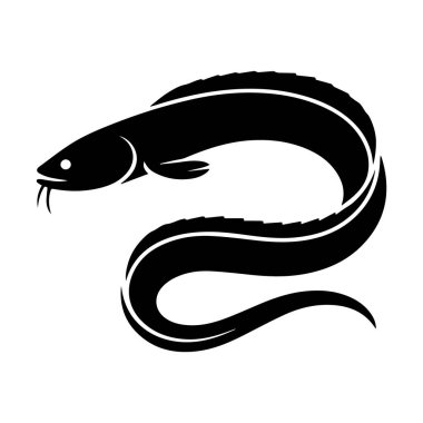 Biçimlendirilmiş-siyah-yılan balığı silueti-beyaz-arka planda