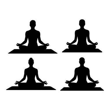 Yoga poziyonundaki bir kişinin tek, çarpıcı bir vektör tasarımı, renk spektrumu ve okunabilir metin elemanları ile geliştirilmiş..