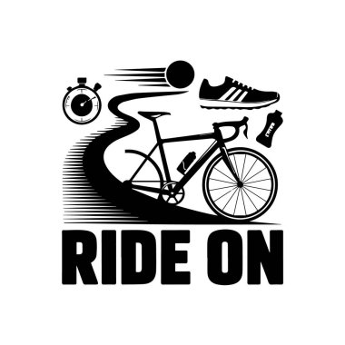 Tarzlı bir illüstrasyonda bisiklet, koşu ayakkabısı, kronometre ve enerji çubuğu, aktif yaşam tarzları ve hareketleri simgeleyen bir bisiklet tasvir edilir..