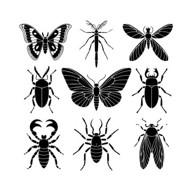 Her birinin sıkıntılı, grunge estetiği olan çeşitli böcek ve eklembacaklıların yer aldığı dokuz siyah ve beyaz resimden oluşan bir ızgara..