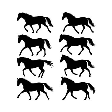 Bu görkemli hayvanların farklı yürüyüş ve pozlarını gösteren sekiz farklı siyah at silueti iki sıra halinde dizilmiştir..