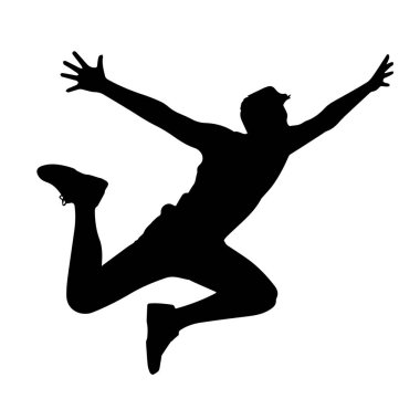 Havadaki bir insanın dinamik siyah silueti, kolları açık, bir özgürlük ve neşe hissi taşıyor..