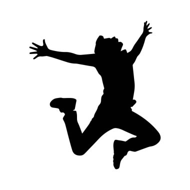 Havanın ortasında yakalanmış, kollarını açmış, başını arkaya eğmiş, sevinç ve özgürlük taşıyan siyah bir siluet..