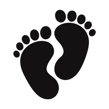 Minimalist siyah bir siluet, iki bebek ayak izi, hafifçe dışarı bakıyor. Temiz ve simgesel tasarım.