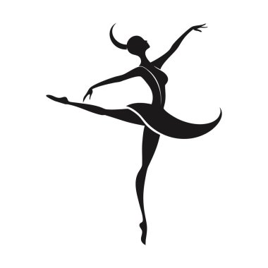 Zarif, siyah bir balerin silueti dinamik bir pozda, zarif biçimini ve sanatsal hareketini gözler önüne seriyor..