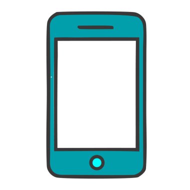 Beyaz ekran ve altta tek bir dairesel ev düğmesi olan biçimlendirilmiş, deniz mavisi renkli akıllı telefon simgesi.