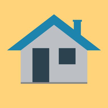 Emlak pazarlama için güneşli arka planda mavi çatılı modern minimalist ev çizimi.