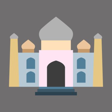 Çarpıcı düz tasarım Taj Mahal anıtı Pastel renklerle, seyahat ve kültürel temalar için mükemmel